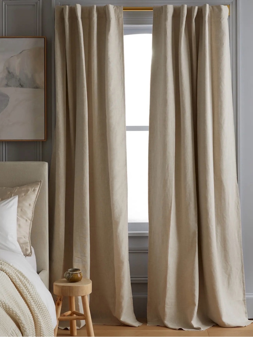 Quince European Linen Room Darkening Curtain Panel Set in Flax 48” x 96”